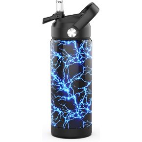 Boys Water Bottle with Straw,18 oz Kids Insulated Cups with Stainless Steel Leak Proof for School,Sport&Travel（Lightning） in Saudi Arabia