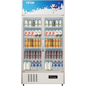 VEVOR Commercial Merchandiser Refrigerator 2 Glass Doors, Cubic Ft, Upright Display Beverage Cooler 79" Tall x 39.4" Width, Fridge with LED Lighting for Drink Wine Soda, Gold, 23 cu.ft in Kuwait