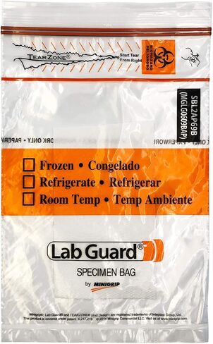 حارس المختبر SBL2AP69B بولي إيثيلين (مزيج LDPE/LLDPE) حقيبة عينة مع earzone ووساء ماصة ، رمز بيولوجي قابل للتدمير 50 ​​كيس (حزمة 20) in Saudi Arabia