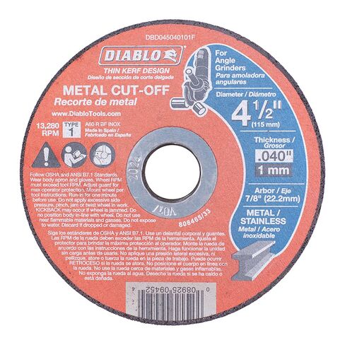 Diablo 4 1/2 بوصة قرص قطع معدني .040 سميكة - 7/8 بوصة (22.2 مم) Arbor - Type 1 Hub - تصميم كيرف رفيع - مزيج أكسيد الألمنيوم الممتاز للاستخدام على المواد المعدنية - 13،280 أقصى درج في الدقيقة - 15 حزمة in Saudi Arabia