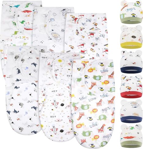 Ramede 6 Pack Baby Swaddle Blanket with Hats Sleep Swaddle for 0-3 Months Newborn Sacks Soft Cotton Wearable for Boy Girl(Grey,Heart) in Saudi Arabia