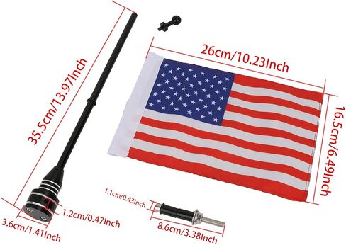 2 Pcs Motorcycle Flag 6" x 10" Flag Red American Flag for Harley Davidson Yamaha Honda Goldwing CB VTX CBR Chrome Stainless Steel Flagpole fit 1/2 Motorcycle Luggage Rack in Kuwait