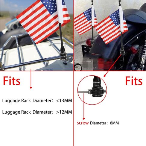 2 Pcs Motorcycle Flag 6" x 10" Flag Red American Flag for Harley Davidson Yamaha Honda Goldwing CB VTX CBR Chrome Stainless Steel Flagpole fit 1/2 Motorcycle Luggage Rack in Kuwait
