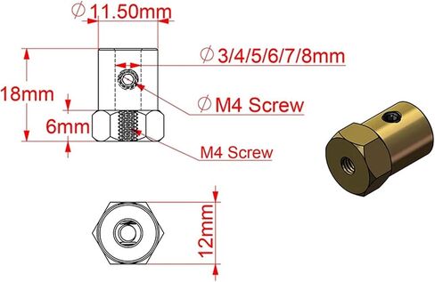 D12L18 HEX Coupler Brass Tyre Connector 2/3/3.17/4/5/6/7/8mm اقتران لعمود روبوت محرك روبوت ذكي 1PC (النحاس 3 مم) in Saudi Arabia