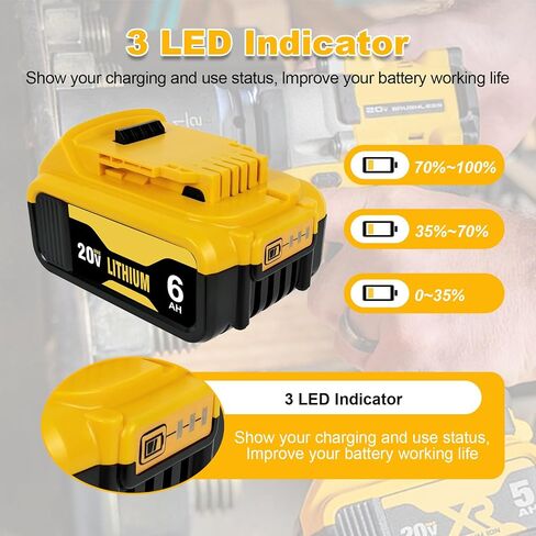 2-Pack 6.0Ah Replacement Baterias for Dewalt 20V Max Battery and Charger Combo with DCB102 Dual-Port Battery Charger Fit All 12V/14.4V/20V OEM Batteries in Saudi Arabia