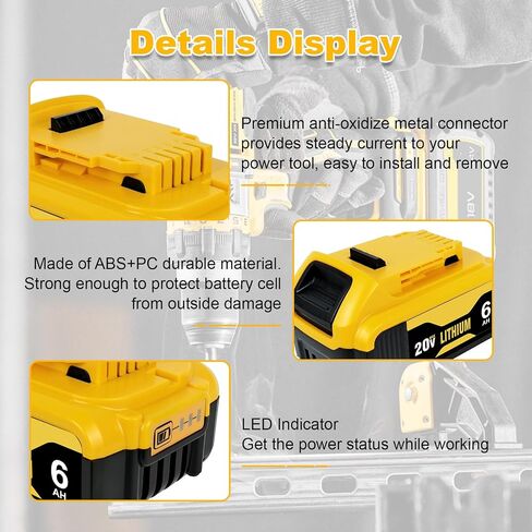 2-Pack 6.0Ah Replacement Baterias for Dewalt 20V Max Battery and Charger Combo with DCB102 Dual-Port Battery Charger Fit All 12V/14.4V/20V OEM Batteries in Saudi Arabia