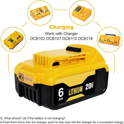 2-Pack 6.0Ah Replacement Baterias for Dewalt 20V Max Battery and Charger Combo with DCB102 Dual-Port Battery Charger Fit All 12V/14.4V/20V OEM Batteries in Saudi Arabia