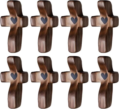 Jiukong Wooden Cross تململ ، عبور قلبي | هدية تشجيع ، صليب خشب الجيب المصنوع يدويًا ، تخفيف القلق من أجل نفسك ، هدية عيد الفصح الملهمة للإيمان المسيحي ، المعمودية ، الصلاة (10 أجهزة كمبيوتر) in Kuwait