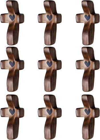 Jiukong Wooden Cross تململ ، عبور قلبي | هدية تشجيع ، صليب خشب الجيب المصنوع يدويًا ، تخفيف القلق من أجل نفسك ، هدية عيد الفصح الملهمة للإيمان المسيحي ، المعمودية ، الصلاة (10 أجهزة كمبيوتر) in Kuwait