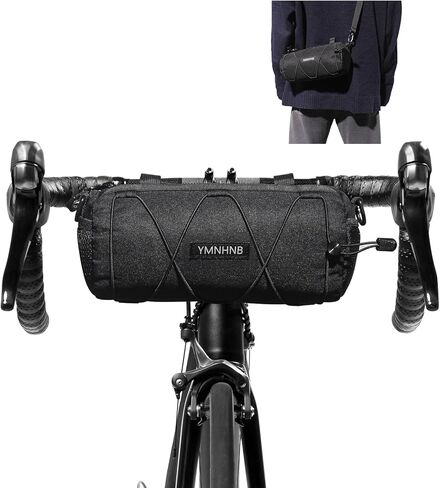 Bike Handlebar Bag, Waterproof Bicycle Storage Pouch, Cylindrical Handlebar Bag with Shoulder Strap & Elastic Cord, Fits Road & Mountain Bikes in Kuwait