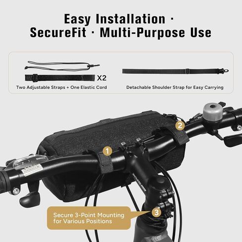 Bike Handlebar Bag, Waterproof Bicycle Storage Pouch, Cylindrical Handlebar Bag with Shoulder Strap & Elastic Cord, Fits Road & Mountain Bikes in Kuwait