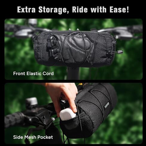 Bike Handlebar Bag, Waterproof Bicycle Storage Pouch, Cylindrical Handlebar Bag with Shoulder Strap & Elastic Cord, Fits Road & Mountain Bikes in Kuwait