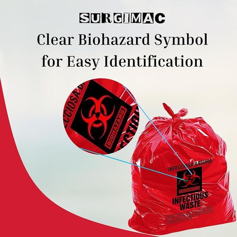 SurgiMac 40-45 Gallon Red Infectious Waste Bag - Heavy Duty 40 X 46 Inch - Biohazard Disposal Bag for Medical, Laboratory, and Industrial Use | 200 Count in Saudi Arabia