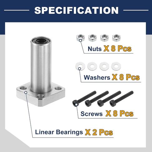 uxcell LMK10LUU Linear Ball Bearings 10mm Bore 19mm OD 55mm Length Round Flange Nickel Plated with Screws for CNC Machine 3D Printer 2pcs in Saudi Arabia