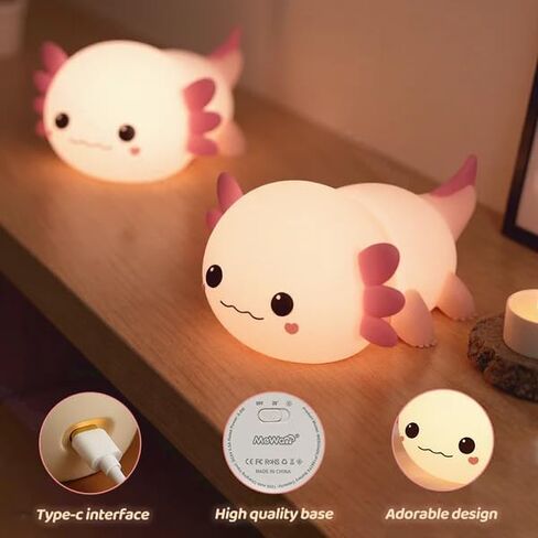Huggwaii Squishy Axolotl Night Light for Kids ، Silicone Kids Light Light مع 4 ضوضاء بيضاء ، 2025 مصباح Axolotl المصباح القابل لإعادة الشحن in Kuwait