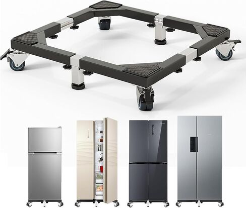 Heavy Duty All Steel Fridge Stand Mobile Base with Wheels Adjustable Washing Machine Stand Multi-Functional Base Furniture Dolly for Refrigerator Washer and Dryer（Black/Large） in Saudi Arabia