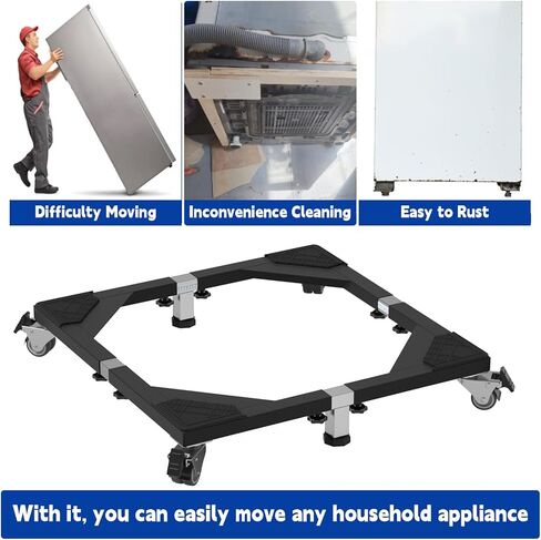 Heavy Duty All Steel Fridge Stand Mobile Base with Wheels Adjustable Washing Machine Stand Multi-Functional Base Furniture Dolly for Refrigerator Washer and Dryer（Black/Large） in Saudi Arabia