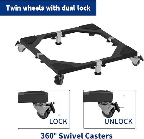 Heavy Duty All Steel Fridge Stand Mobile Base with Wheels Adjustable Washing Machine Stand Multi-Functional Base Furniture Dolly for Refrigerator Washer and Dryer（Black/Large） in Saudi Arabia