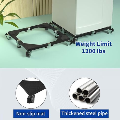 Heavy Duty All Steel Fridge Stand Mobile Base with Wheels Adjustable Washing Machine Stand Multi-Functional Base Furniture Dolly for Refrigerator Washer and Dryer（Black/Large） in Saudi Arabia