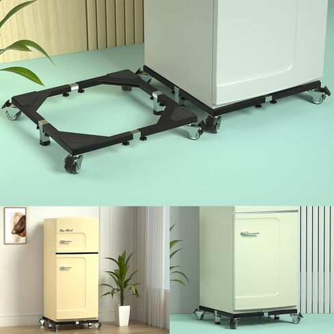 Heavy Duty All Steel Fridge Stand Mobile Base with Wheels Adjustable Washing Machine Stand Multi-Functional Base Furniture Dolly for Refrigerator Washer and Dryer（Black/Large） in Saudi Arabia