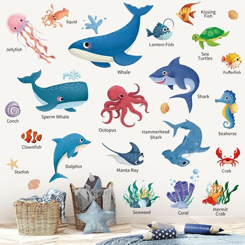 Animal Alphabet Numbers Wall Decals Peel and Stick, Self-Adhesive Vinyl Educational Wall Sticker, Wall Decor Art Home Decoration for Classroom Playroom Nursery in Kuwait