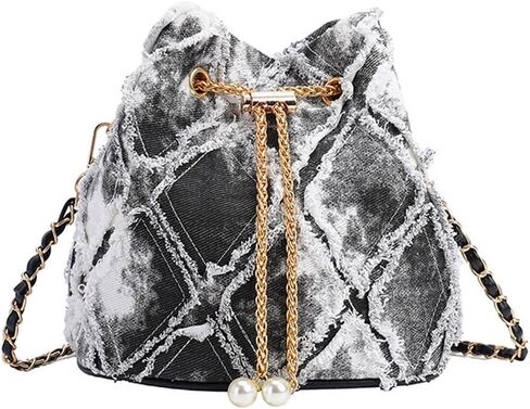 Small Denim Bucket Bag, Jean Purses for Women Denim Crossbody Bags Hobo Bag Drawstring Handbag in Saudi Arabia
