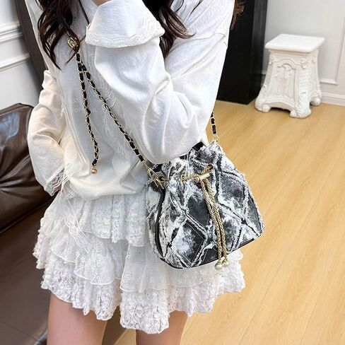 Small Denim Bucket Bag, Jean Purses for Women Denim Crossbody Bags Hobo Bag Drawstring Handbag in Saudi Arabia