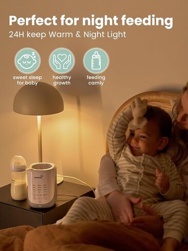 Grownsy Auto-Lift Nutri Bottle Warmer for Breastmilk & Formula, Gray | Fast Even Heat, Precise Temp, Retain Full Nutrients, Soft Night Light for Night Feeding, Compact 10-in-1 Baby Bottle Warmer in Saudi Arabia