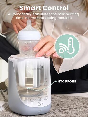 Grownsy Auto-Lift Nutri Bottle Warmer for Breastmilk & Formula, Gray | Fast Even Heat, Precise Temp, Retain Full Nutrients, Soft Night Light for Night Feeding, Compact 10-in-1 Baby Bottle Warmer in Saudi Arabia