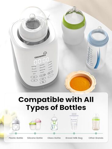 Grownsy Auto-Lift Nutri Bottle Warmer for Breastmilk & Formula, Gray | Fast Even Heat, Precise Temp, Retain Full Nutrients, Soft Night Light for Night Feeding, Compact 10-in-1 Baby Bottle Warmer in Saudi Arabia