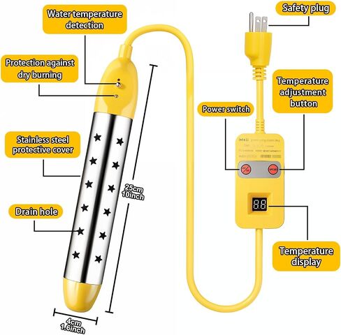 1500W Electric Submersible Water Heater with Stainless Steel Guard Cover, Portable Bucket Heater to Heat 5 Gallons of Water in Minutes in Saudi Arabia