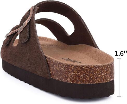 Platform Suede Sandals for Women Soft Cork Footbed Summer Slides with Adjustable Buckle, Black 39 (size 8-8.5) in Saudi Arabia