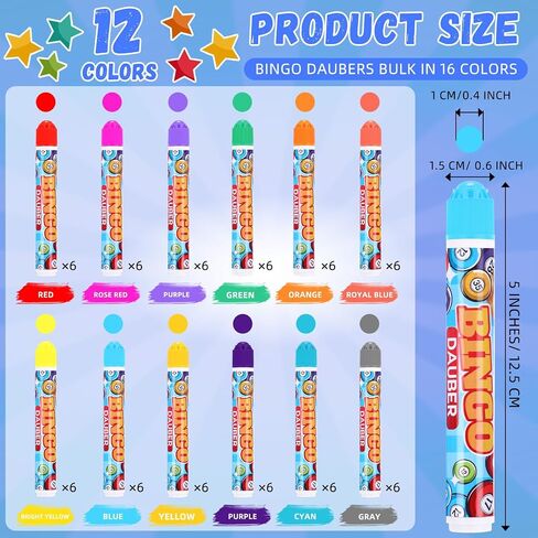 Crtiin 72 Pack Assorted Colors Set of Bingo Daubers 0.4oz Dot Markers Bulk Bingo Supplies in 12 Colors Dot Markers Paint Craft Ideal for Art and Crafts Painting Supplies Drawing Coloring in Saudi Arabia