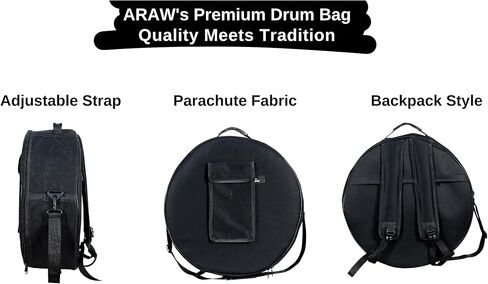 Shamanic Drum Bag, Bodhran Drum Bag, Handmade Frame Drum Bag, Hand Drum Protection, Waterproof Drum Cases (Black, 16 Inches X 3 Inches) in Kuwait