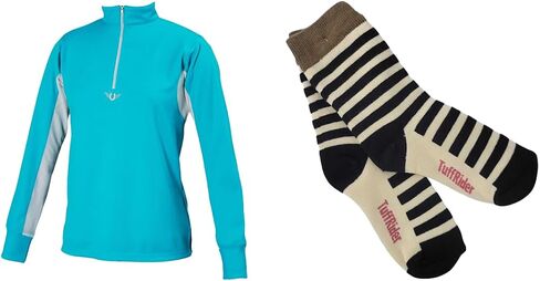 Tuffrider Children's Technical Technical Swyve Sport Shirt مع جوارب مخططة مجانية - Aqua - X -Large in Saudi Arabia