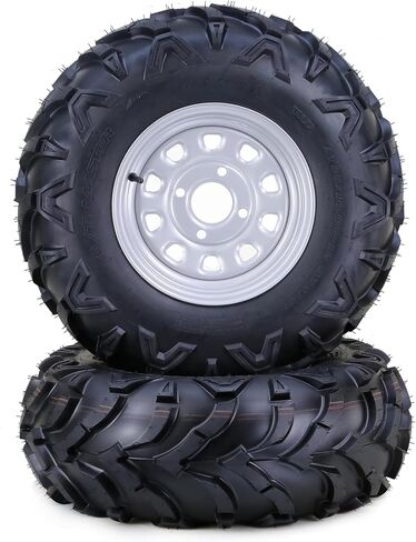 WANDA 25x8-12 Solid Mud ATV Tire Wheel Assembly with 4-110 PCD 5+2 Silver Wheel,SET 2 in Saudi Arabia