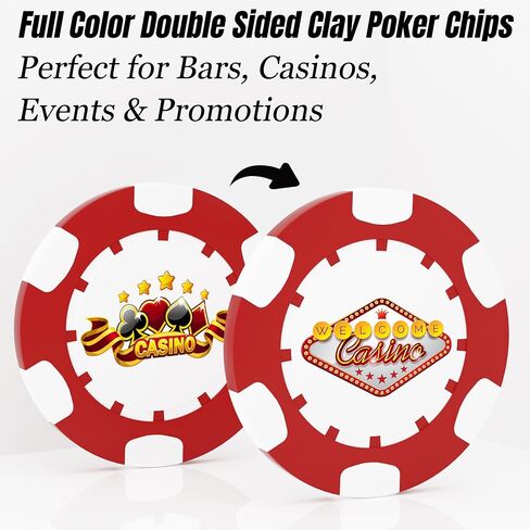 25 Custom Clay Poker Chips, 40mm Heavy 11.5g Casino Sized Personalized Poker Chips with Your Logo, Image or Text, Custom Drink Tokens for Bar, Party, Tournaments, Golf Club or Events in Kuwait