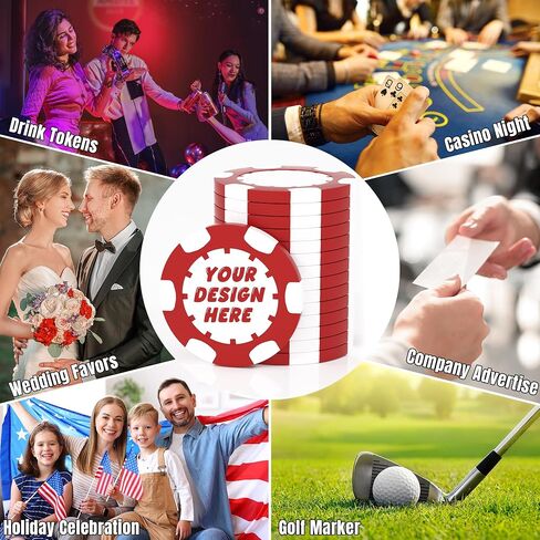 25 Custom Clay Poker Chips, 40mm Heavy 11.5g Casino Sized Personalized Poker Chips with Your Logo, Image or Text, Custom Drink Tokens for Bar, Party, Tournaments, Golf Club or Events in Kuwait