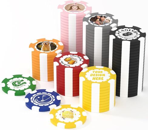 25 Custom Clay Poker Chips, 40mm Heavy 11.5g Casino Sized Personalized Poker Chips with Your Logo, Image or Text, Custom Drink Tokens for Bar, Party, Tournaments, Golf Club or Events in Kuwait