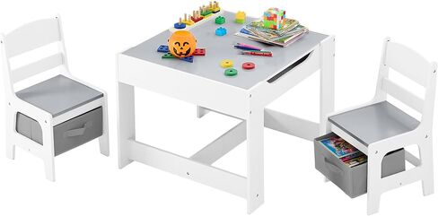 Kids Table and 2 Chair Set, 4 in 1 Wooden Toddler Table and Chair Set with Storage Drawer, Detachable Tabletop for Children Drawing/Reading/Art Craft, Home, Nursery, Playroom (Natural) in Kuwait