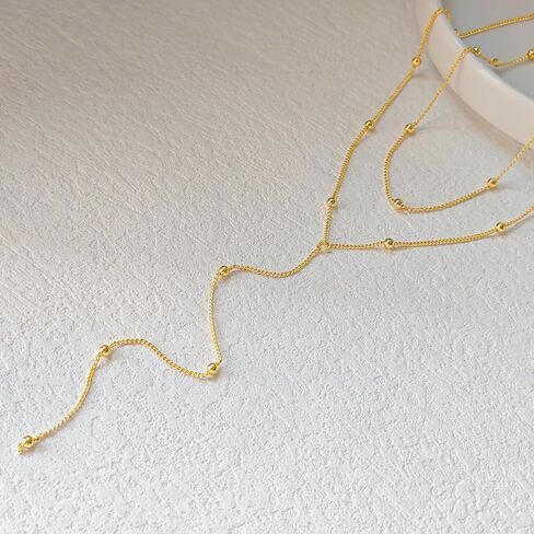 Luxval Lariat Silver Necklace for Women, Dainty Long Necklace Silver Y-Shaped Pendant Necklaces Trendy Beaded Chain Drop Necklaces Jewelry for Women Gifts in Kuwait