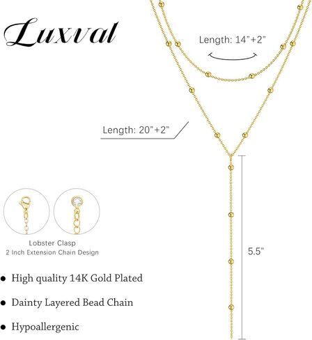 Luxval Lariat Silver Necklace for Women, Dainty Long Necklace Silver Y-Shaped Pendant Necklaces Trendy Beaded Chain Drop Necklaces Jewelry for Women Gifts in Kuwait