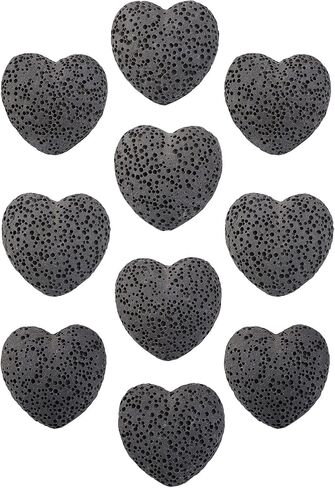 Sunyik Lava Rock Gemstone Heart Puffy ، طبيعية لتمييز الحجر الجيب ، مجموعة النشر العطرية للزيت الأساسي ، 1 بوصة ، الأزرق ، حزمة 10 in Saudi Arabia