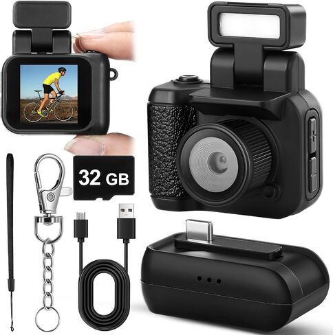 Mini Digital Camera Keychain with Flash Light 1080p Tiny Camera Mini Retro Micro Dv/Camcorder with 600 Mins Battery Portable Recorder for Valentine's Gifts Travel Study Recording(Black,32 Gb) in Saudi Arabia