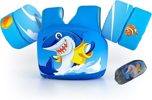 areike أطفال يسبحون سترة لطفلي عوامات أدوات السباحة مع أجنحة ذراع تسخير الكتف للأطفال/الرضع/الطفل ، شاطئ البحر/البليار in Kuwait