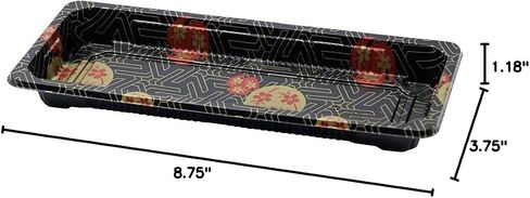 Small Black Sushi Trays with Lids 8.75 x 3.75 Inch - Disposable Sushi Packaging Box, Carry Out Container, Take Out Boxes, Black Plastic To Go Containers, Entrees, Appetizers or Desserts (100) in Kuwait
