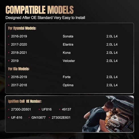 ملفات الإشعال 6 حزم UF554 متوافقة مع Kia Optima 2006 ، متوافق مع Hyundai Santa Fe 2007 2008 ، 2.0L V6 2.7L-يحل محل 273013E100 UF-554 27301-3E100 in Kuwait