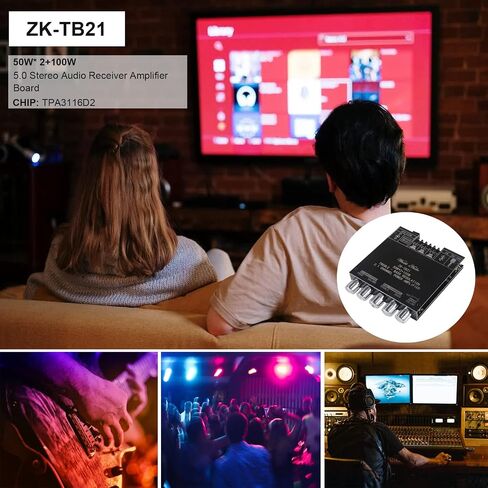 Diitao 50Wx2 Bluetooth Amplifier Mini 2.0 Stereo 50W+50W Dual Channel Power Output DC 12V AMP Amplificador Home Theater AUX USB ZK-502M, Black in Kuwait