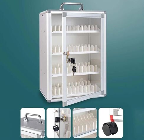 72 Slots Aluminium Aluminium Mobile Torage Box مع عجلات دوارة 360 درجة ، خزانة آمنة للمدارس والمكاتب ، تصميم مقبض إنساني للوصول المريح ، مثالي للاستخدام في الفصل. in Saudi Arabia