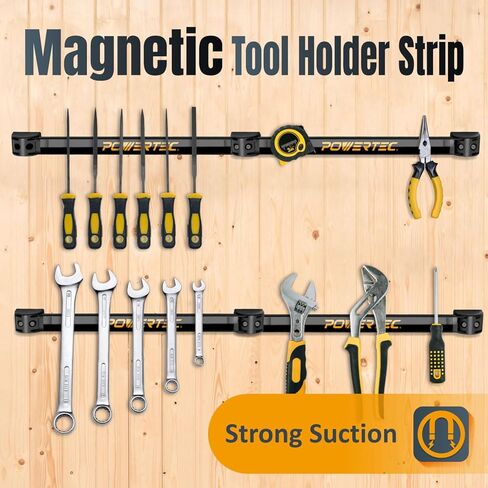 POWERTEC Magnetic Tool Holder Strip 12" 4PK, Metal Magnet Tool Bar Organizers for Garage, Workshop & Kitchen w/Mounting Screws, Space Saving Shop Organization Accessories (71965) in Saudi Arabia